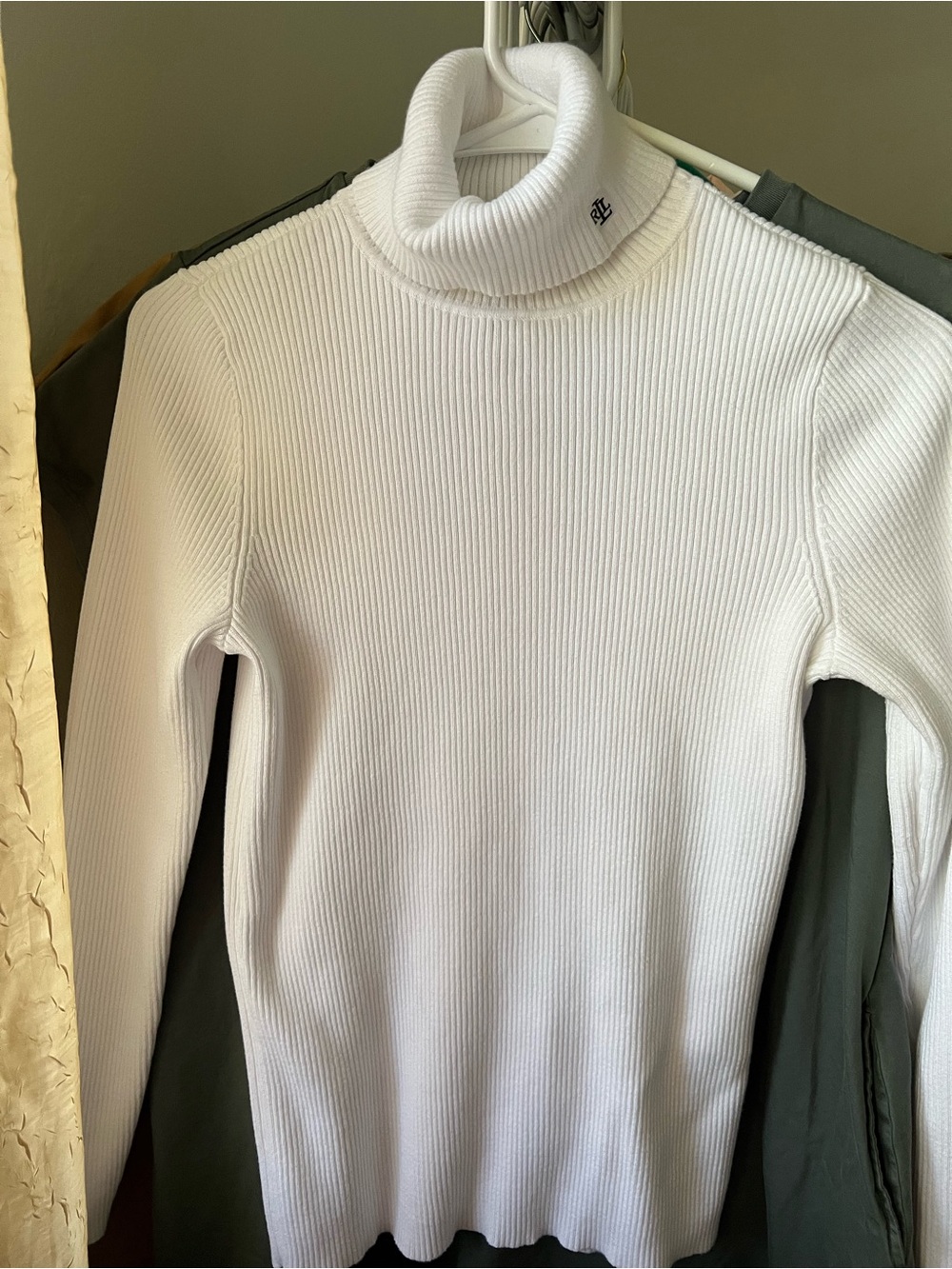 Ralph Lauren Cotton Size M White Ribbed Turtleneck Sweater